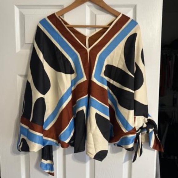 ZARA PRINTED BLOUSE WITH TIES ECRU - Picture 8 of 10